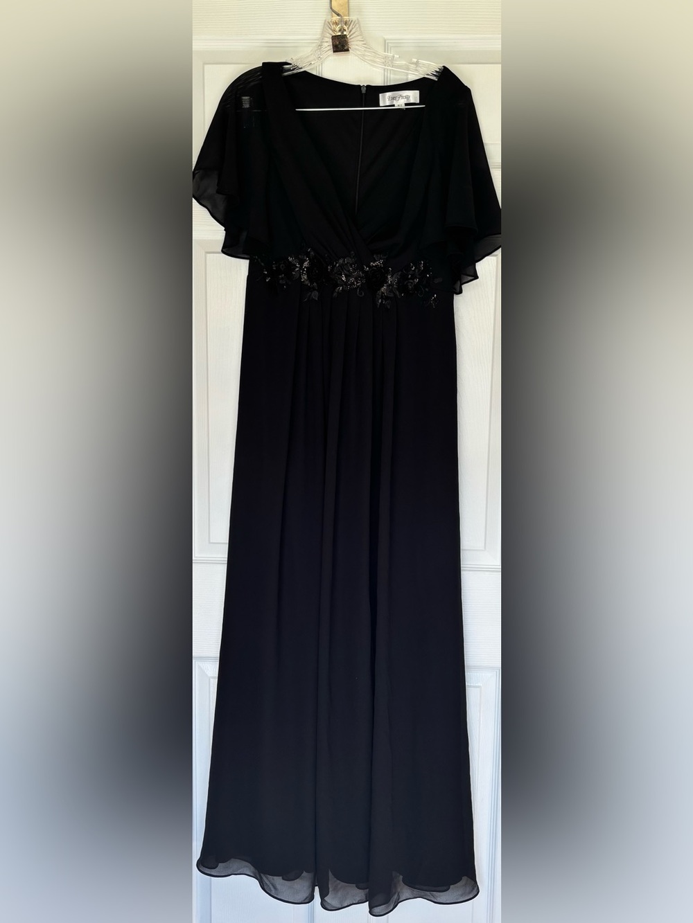 Ever Pretty Black Chiffon Maxi Dress Sequin Floral Empire Waist US 10